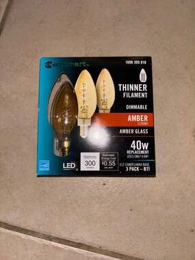 EcoSmart 40W Equivalent Amber Glass B11 LED Candelabra Light Bulbs, 3-Pack
